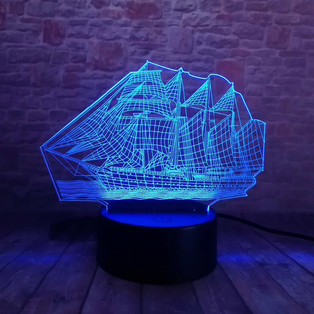 Креативный 3D ночник для парусной лодки USB светодиодный настольный светильник 7