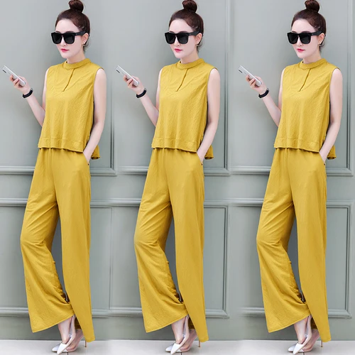 Goddess Women's Summer Suit Sleeveless 2 Piece Set Women Wide Leg Pants Ensemble Femme Deux Pieces Year-old Female Costume |