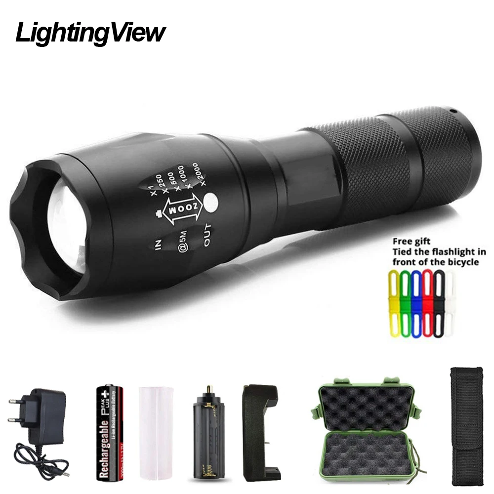 LightingView открытый масштабируемый T6/L2 светодиодный фонарик 5 режимов Кемпинг велосипедный карманный фонарь перезаряжаемый аккумулятор 18650