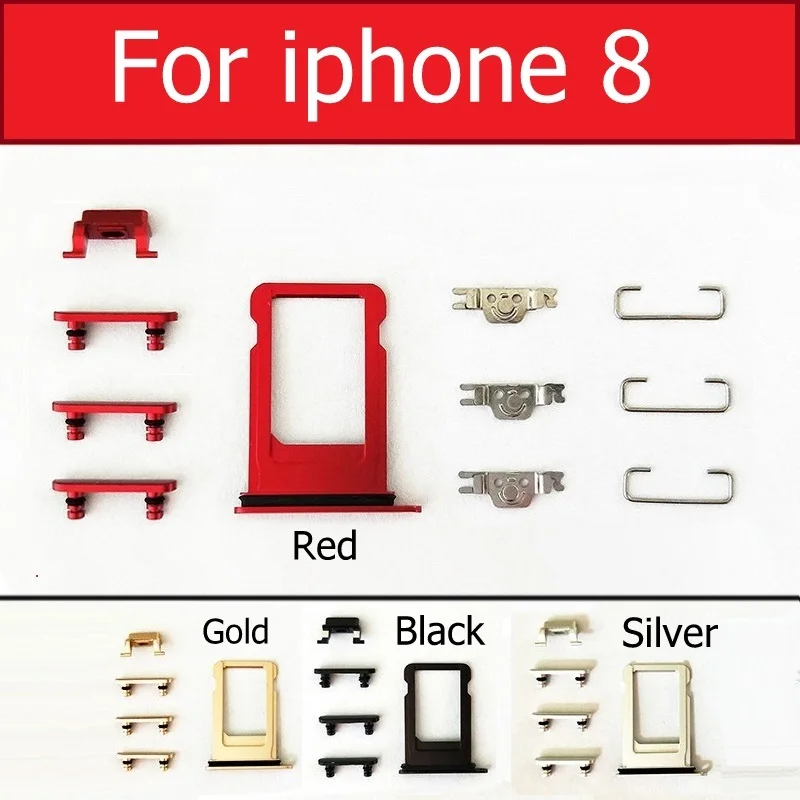 For iphone 8 11 шт./компл. кнопка отключения звука и громкости и лоток для sim-карты с водонепроницаемым кольцом для iPhone 7 8 Plus X XS MAX XR маленькие металлические железные детали - Цвет: For iphone 8