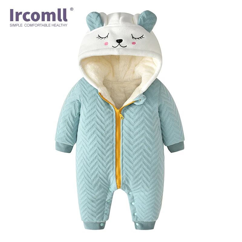 

Ircomll Newborn Clothing Autumn/Winter Solid Cute Cat Hooded Thick Infant Romper Jumpsuit Baby Snowsuit Baby For 0-24M
