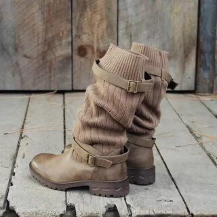 Fujin Europe United States Large Size Boots Dropshipping British Retro Motorcycle Boots Female Belt Buckle Trend Women Boots