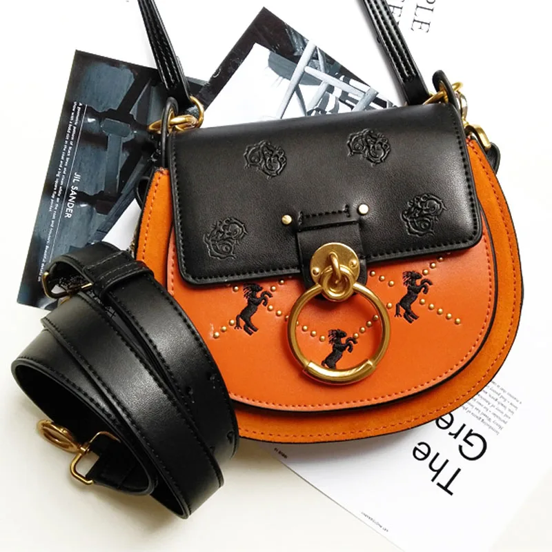 20CM-Orange Rivet Женская сумка через плечо, натуральная кожа+ замша, сумка-мессенджер, роскошный фирменный дизайн, сумки через плечо - Цвет: 20CM-Orange Rivet