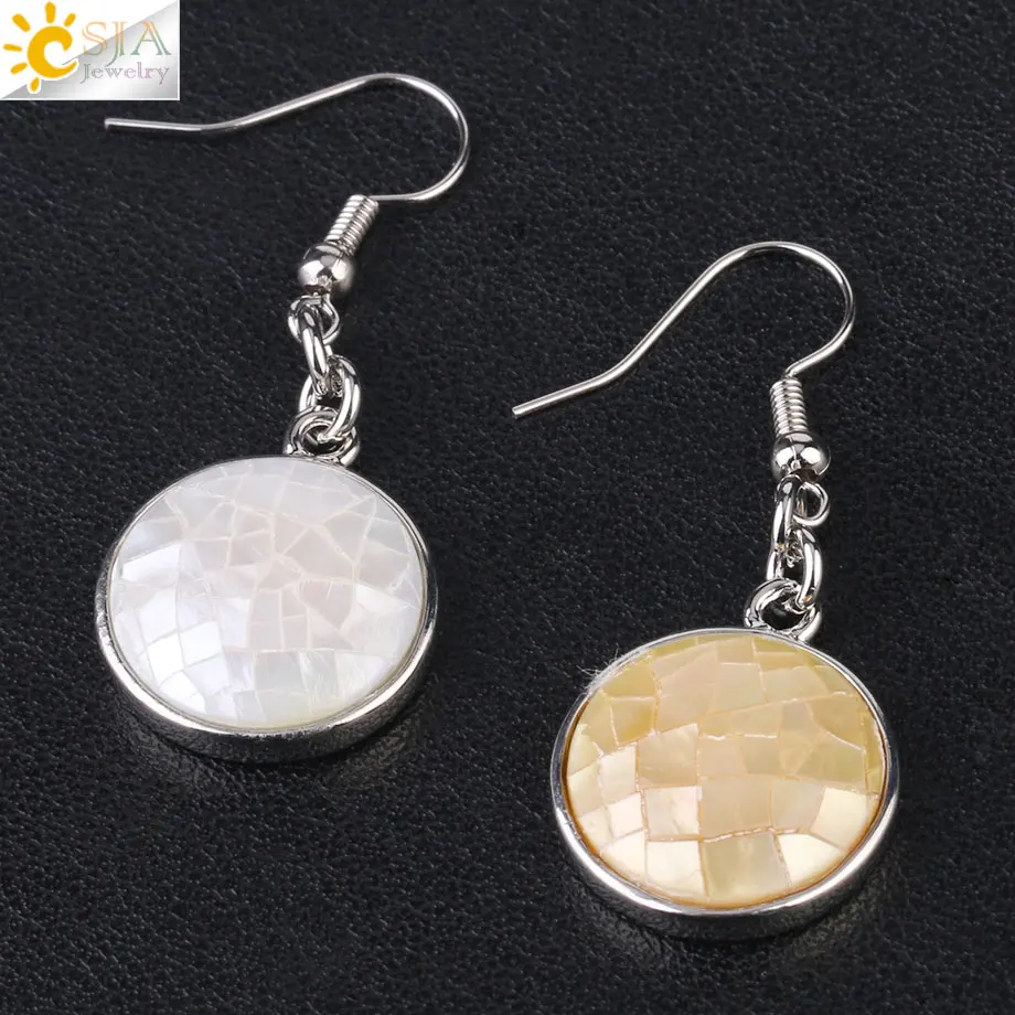 Женские круглые серьги-подвески CSJA серебряного цвета с ракушками простой дизайн