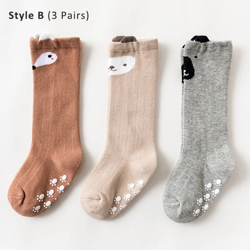 Style B 3 пары/партия, гольфы для малышей Нескользящие повседневные хлопковые носки для маленьких мальчиков и девочек стиль животных для детей 0-3 лет - Цвет: Style B