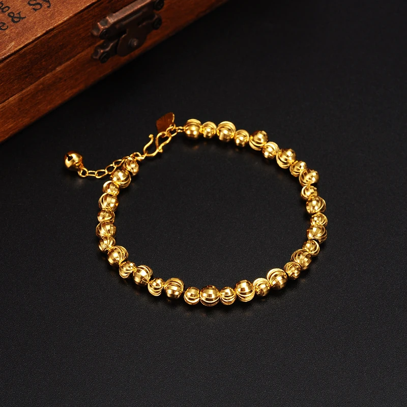 Милый женский браслет 21 см с золотыми круглыми бусинами браслеты ювелирные
