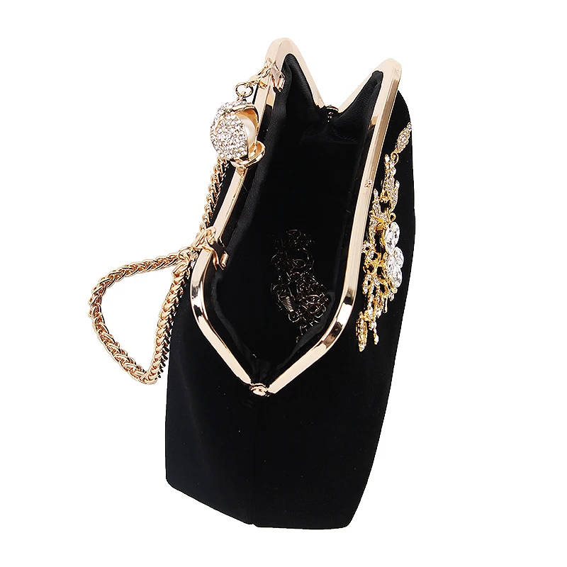 ICON Female Diamond Pearl Handbag Vintage Crystal Flower Evening Bag Wedding Party Bride Clutch Bag Purse