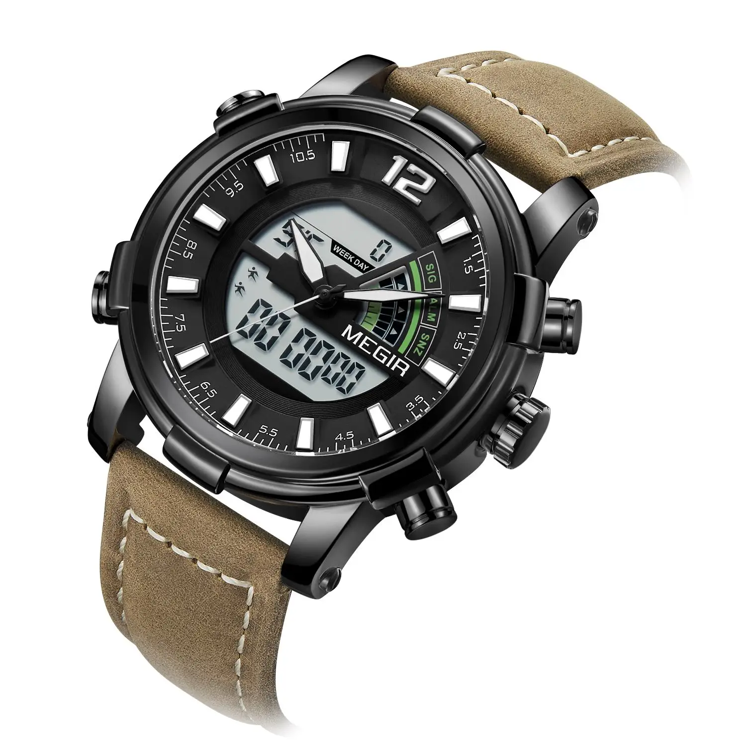 Megir Топ двойной дисплей мужские военные спортивные часы Цифровые Аналоговые