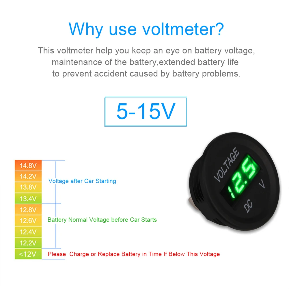 Светодиодный цифровой вольтметр для мотоцикла водонепроницаемый Для судовой