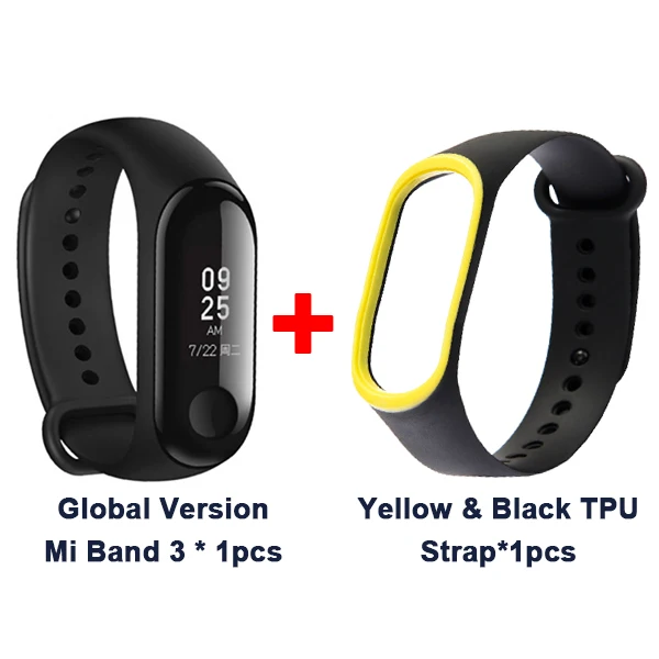 Add Bla Ye TPU Strap Мировой Xiaomi mi, 3 полосы, умный браслет, браслет, 0,78 дюймов, OLED, мгновенное сообщение, идентификатор звонящего, mi Band 3, фитнес-трекер - Цвет: Add Bla Ye TPU Strap