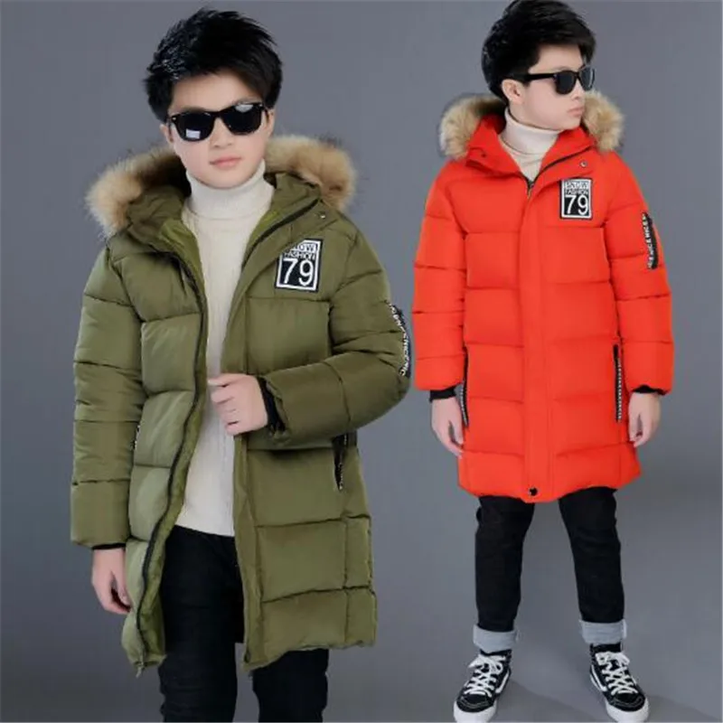 

JMFFY 2019 Children Outerwear Boy Cotton Jacket Outfit Warm Coats Toddler Clothing Boys Thicken Fur Hooded Kids Jackets 6-16T