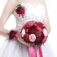 beautiful burgundy wedding flowers bridal bouquets with ribbon buque de noiva romantic holding flowers handmade