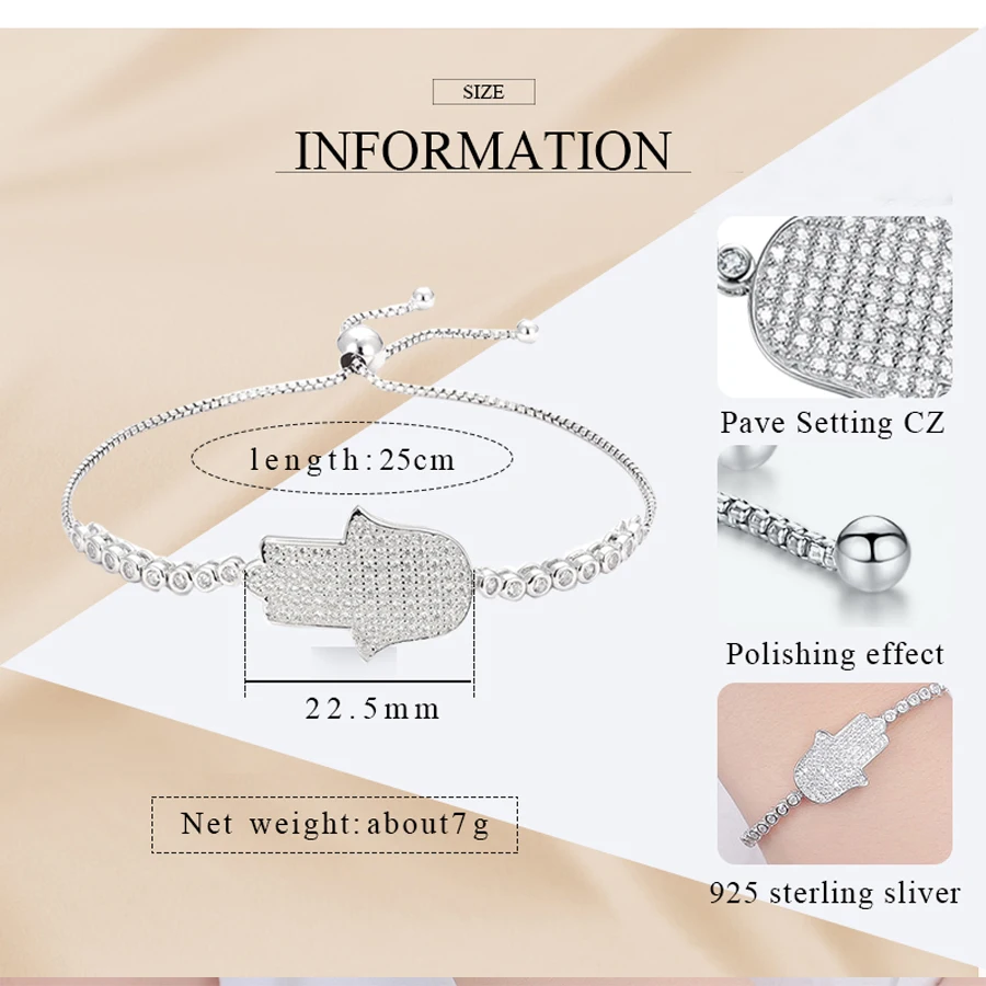 Kaletine 925 Sterling Silver Tennis Bracelet Lucky Hand Hamsa Women Fatima Crystal Gift For Gilr Men Jewelry Wedding | Украшения и