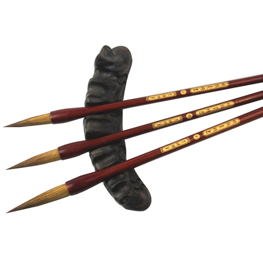 3 pcs/set Chinese Calligraphy Brushes Weasel hair brush for artist painting calligraphy Art supplies gift wooden box | Канцтовары для