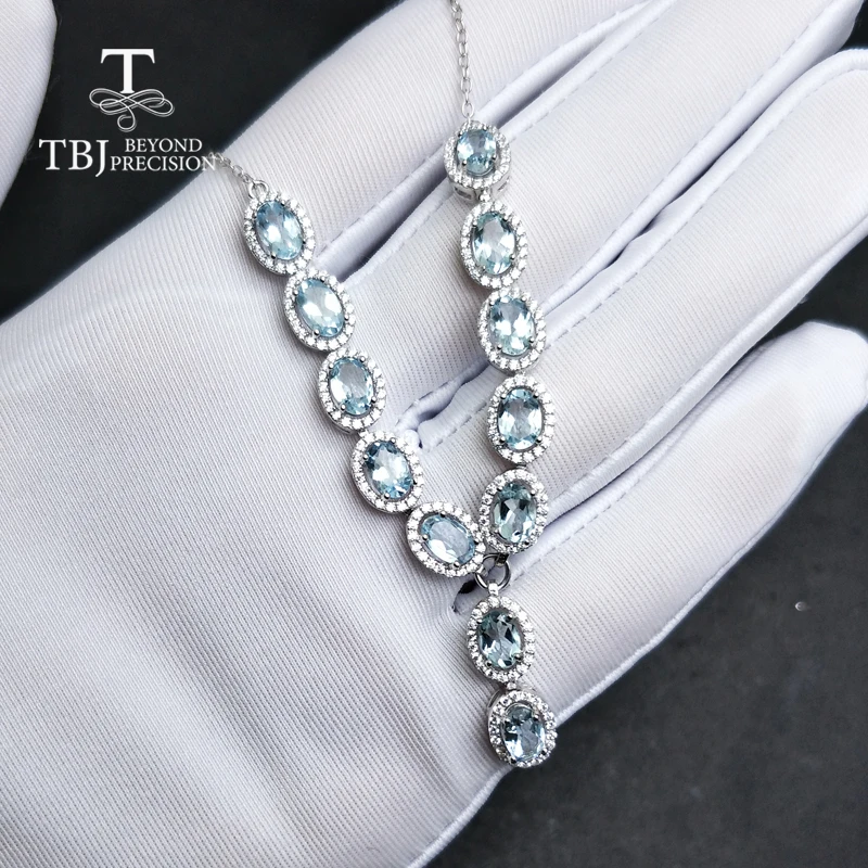 TBJ, роскошное 925 серебряное ожерелье с кулоном, натуральный овал 4*6 мм 4.8ct, хороший цвет, Аквамарин для женщин, годовщина жены, подарок, повседневная одежда