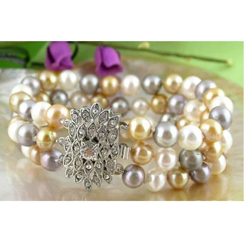 

Идеальный женский браслет на день рождения, подарок на Рождество, жемчужный браслет, 3 ряда, 8-9 мм, белый, серый цвет, браслет с искусственным жемчугом