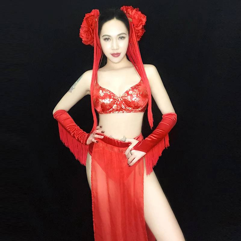 DJ костюм красный в китайском стиле джазовый танцевальный для ночного клуба DS Bar
