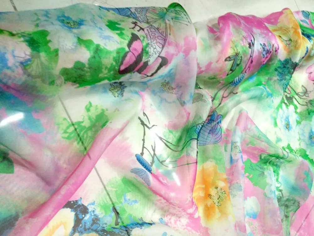 Шелковая шифоновая ткань 2021 чистый шелк тутового шелкопряда принтом зеленых