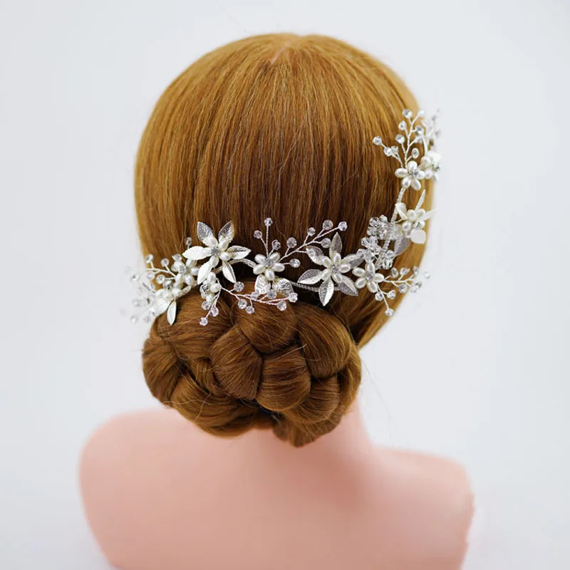 SLBRIDAL ручная работа серебряный цвет стразы кристалл жемчуг свадебные головные