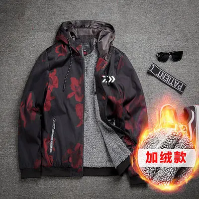 

Winter Daiwa Dawa Outdoor Fleece Warm Fishing Clothing Men Print Waterproof Windproof Jacket With Hood Plus size