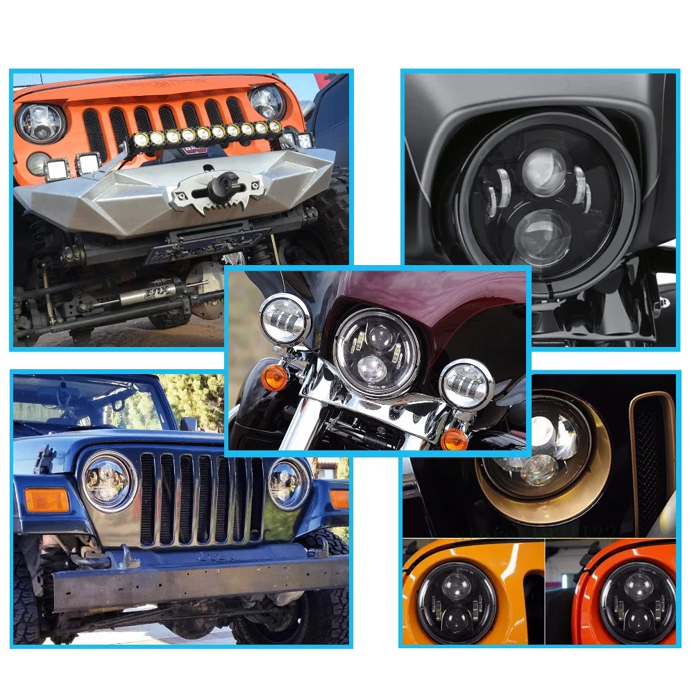 60w 7&quot Round LED Headlight For Jeep Wrangler Land-rover Defender 7 inch H4 Hi/low Headlamp |