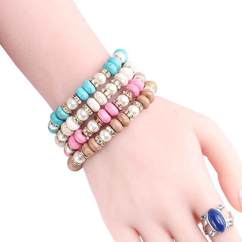 Женские винтажные браслеты из бирюзы искусственного жемчуга со стразами и