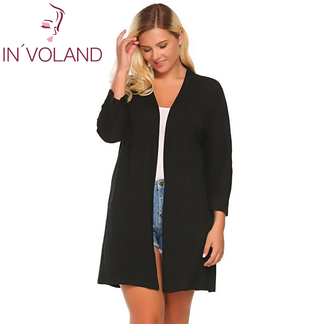 IN'VOLAND Women Cardigan Tops Plus Size 5XL Autumn Casual Batwing Long Sleeve Solid Open Front Loose Sweater Coat Big |