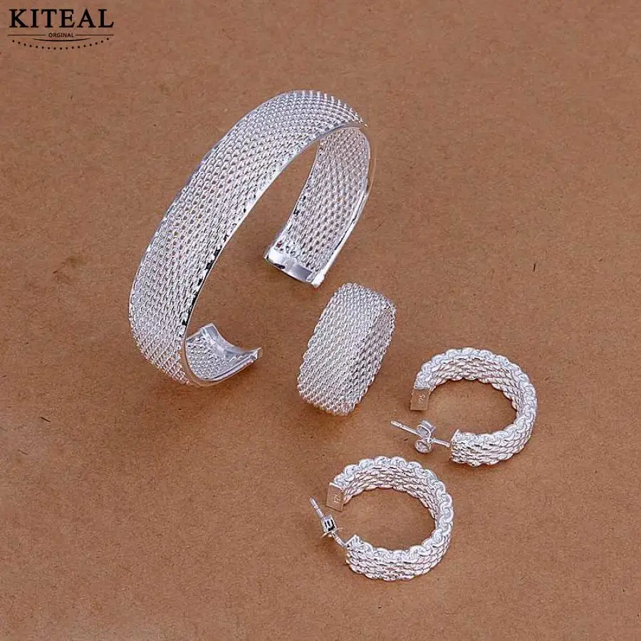 Хит продаж! Набор ювелирных изделий с серебряным покрытием сетчатый браслет