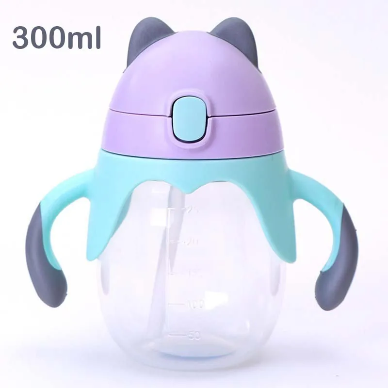 Purple with Handle 400 мл детская чашка для питья с соломенной веревкой BPA,, детские бутылочки для кормления, Детские высококачественные чашки для кормления - Цвет: Purple with Handle