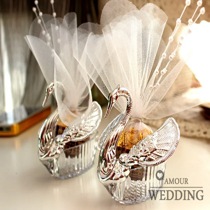 

New European Styles Acrylic Silver Swan Sweet Wedding Gift Jewely Candy box Candy gift box Wedding Favors holders