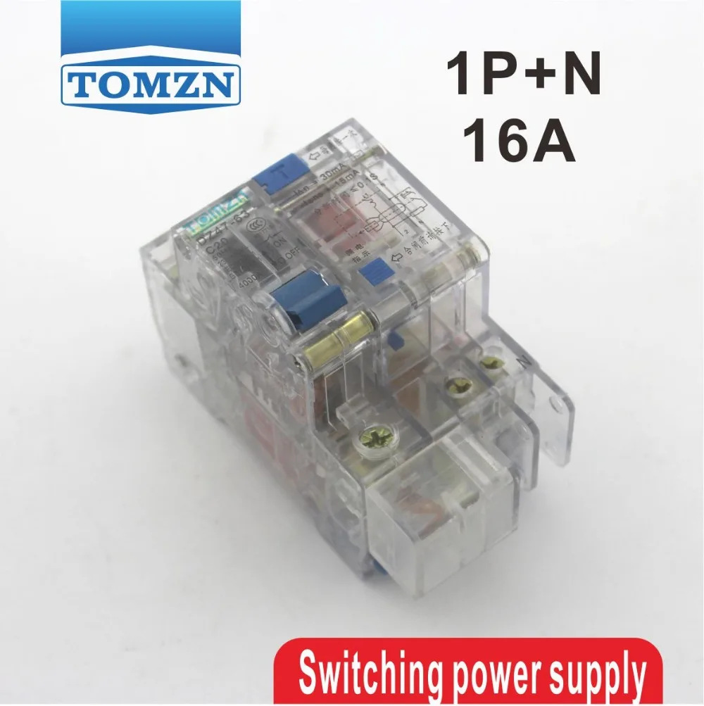 Transparent 1P+N 16A 230V~ 50HZ/60HZ Residual current Circuit breaker with over current and Leakage protection RCBO