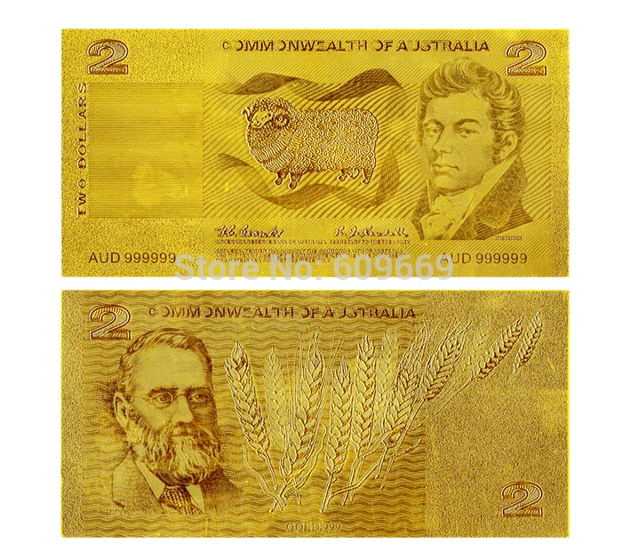 Золотые банкноты из золотой фольги в австралийском стиле 2 фоловые высокого