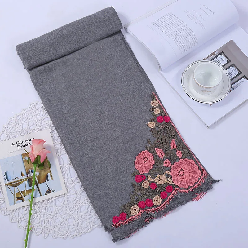 

Women Good Quality Soft Cashmere Scarves Embroider Flower Long Shawls Winter Hot Sale Scarf All Match Pashmina Wrap