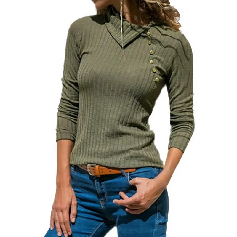 Женский трикотажный свитер LASPERAL Однотонный с длинным рукавом и лацканами