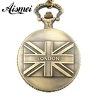 Кварцевые часы бронзового цвета, карманные часы с лондонским флагом, 5 шт.лот