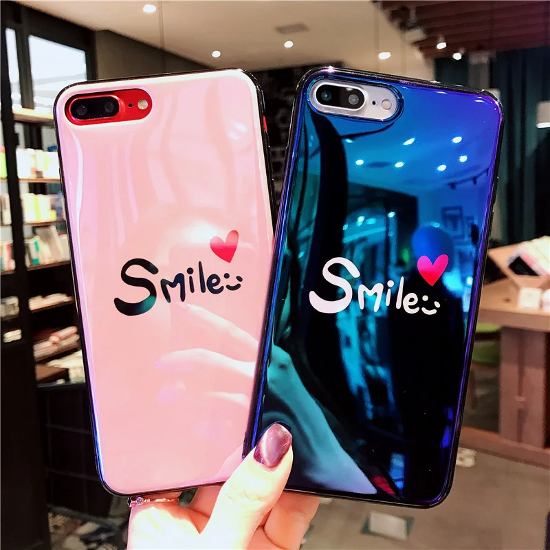 Lovebay Blue Ray Phone Case For iPhone 6 6s 7 8 Plus X XR XS Max Cute Cartoon Love Heart Letter Smile Soft TPU |