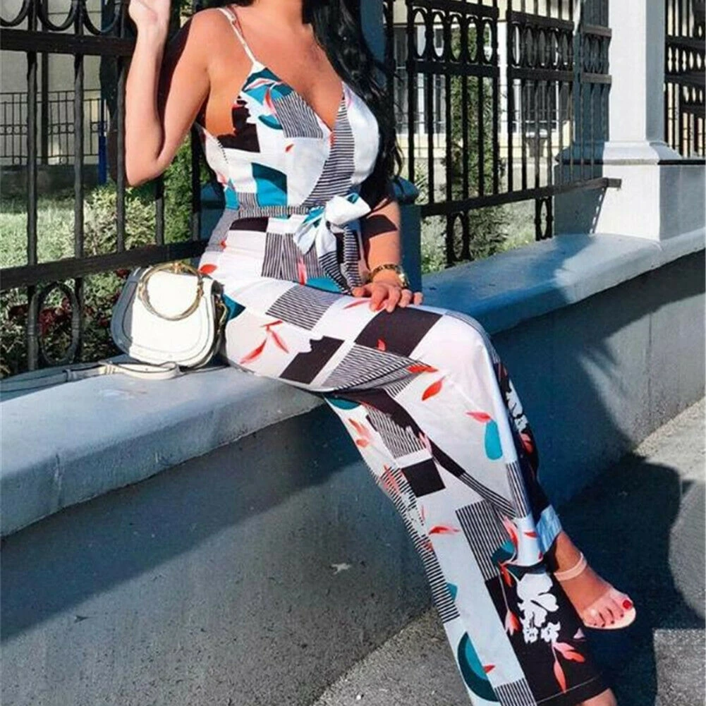 Женский комбинезон с геометрическим принтом в стиле Vogue Клубная одежда v-образным