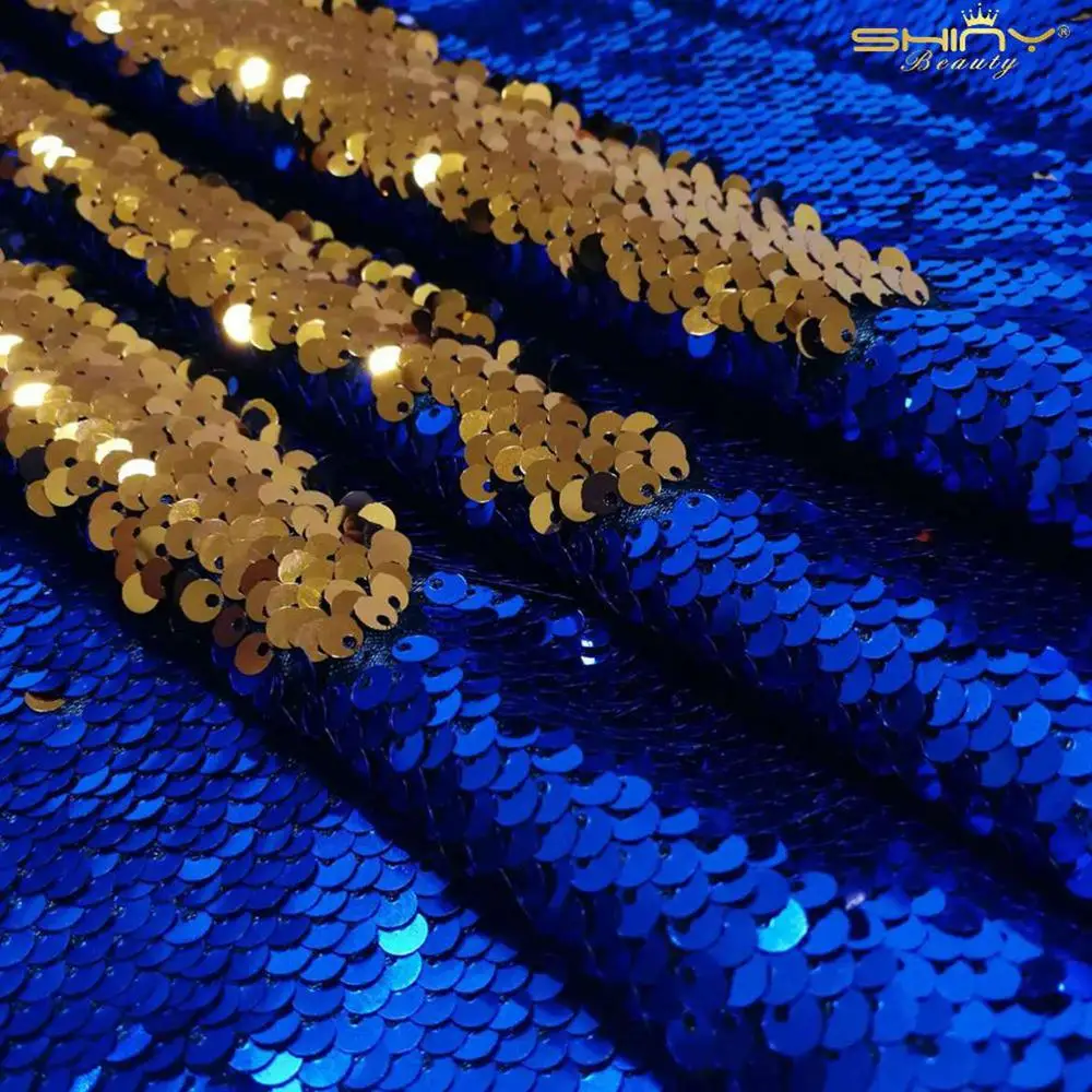 Royal Blue to Gold 4 фута* 3 фута(125*92 см) Золотой/черный/розовый Реверсивный блесток ткань для платья/скатерти/Дорожка/Свадебные украшения/фоновый материал - Цвет: Royal Blue to Gold