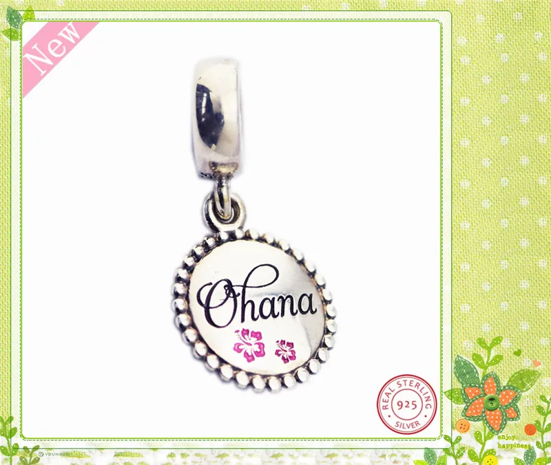 Весенняя коллекция ожерелье с подвеской с надписью «Ohana» Подвеска Шарм бусины для самостоятельного изготовления ювелирных изделий Fit PANDORA Подвески Серебро 925 FL694