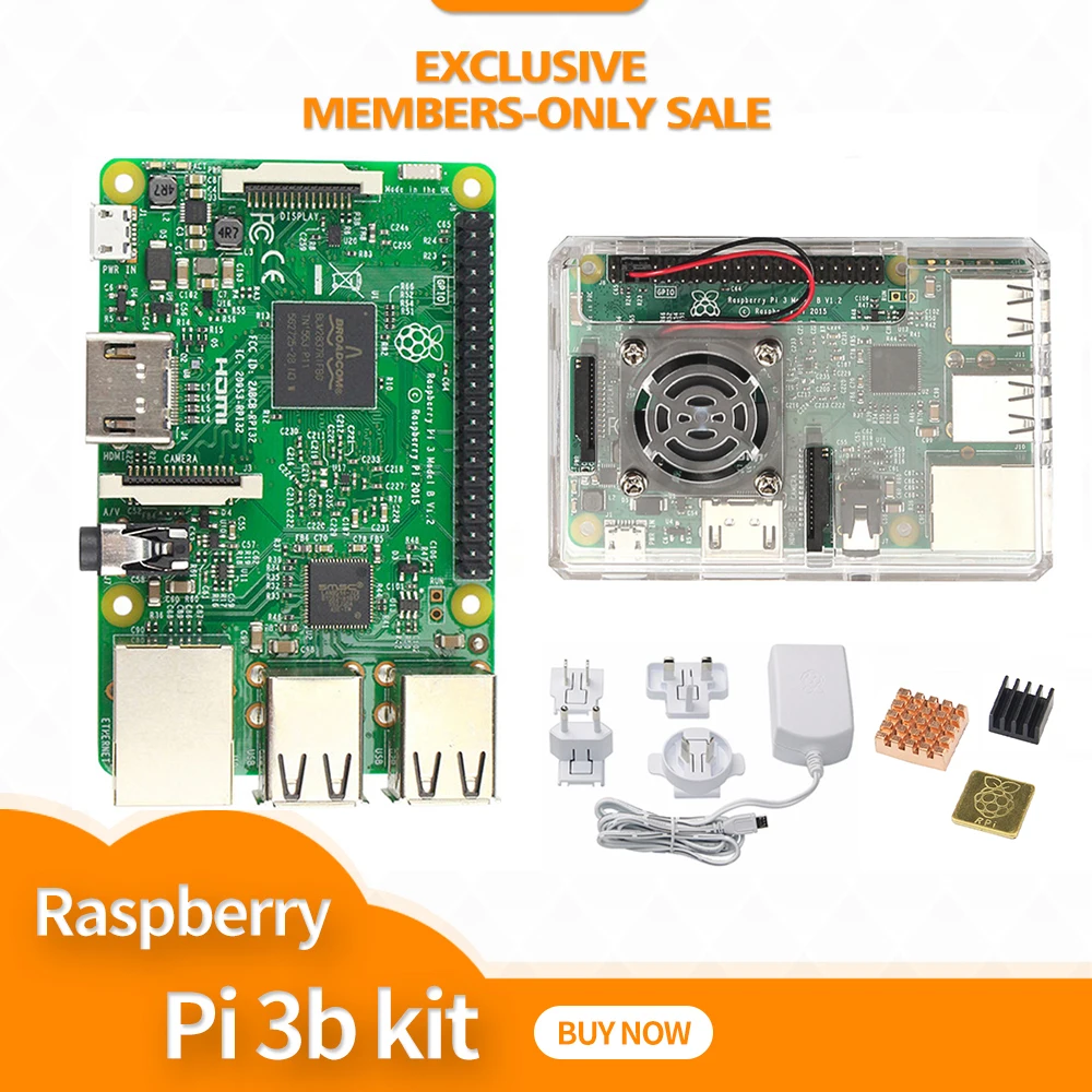 Raspberry pi 3/чехол с вентилятором/адаптером питания (с австралийским европейским