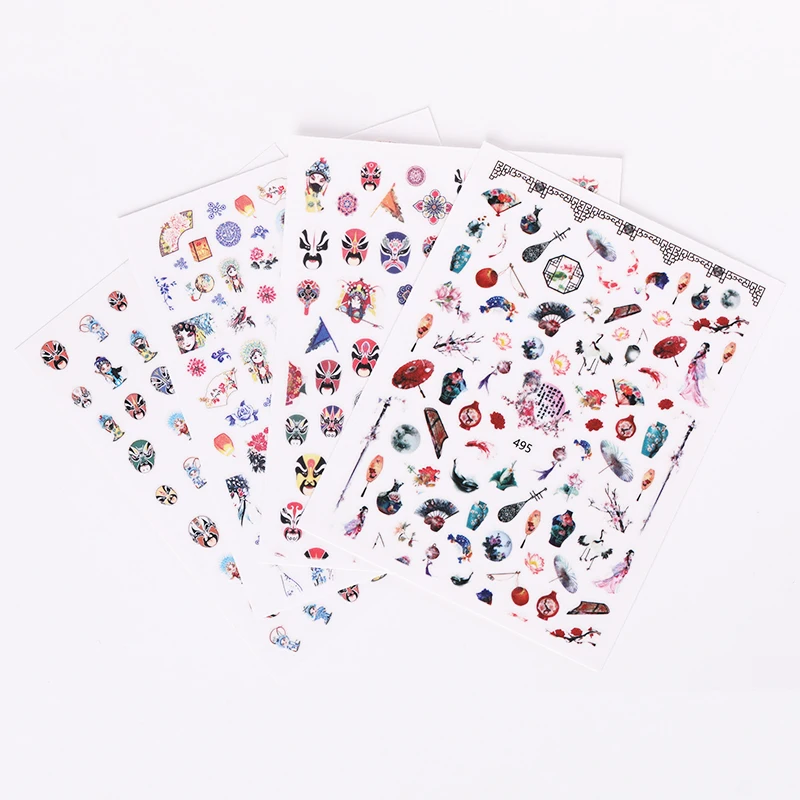 3D наклейки для ногтей ультратонкие переводные цветные в китайском стиле драма