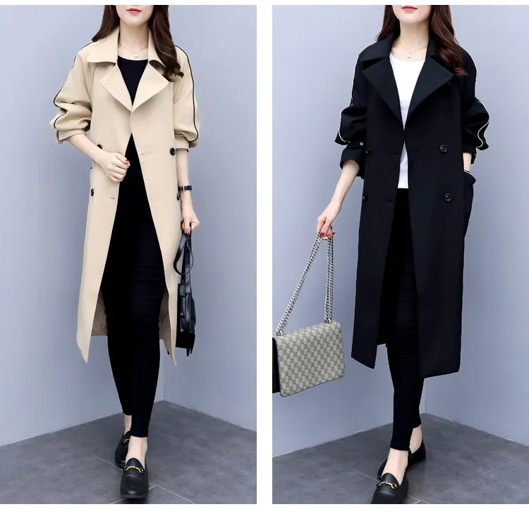 Trench Coat for Women Streetwear Double Breasted Turn-down Collar Spring/Autumn Coat Women's Overcoat with Pocket
