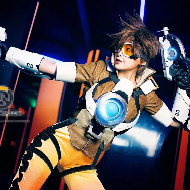 Бесплатная доставка Лидер продаж парик для косплея OW Tracer Хэллоуина вечеринки