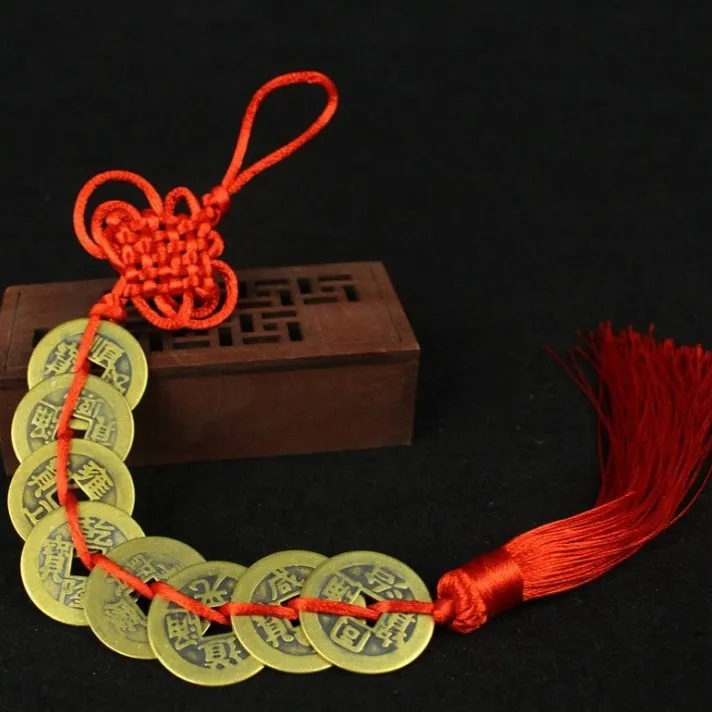 Chinese Old Copper Coins Feng Shui Mascot Ancient non-currency coins Home Decorative Coin Car Hanger Fortune Wealth Health Gift - Цвет: 8 coins