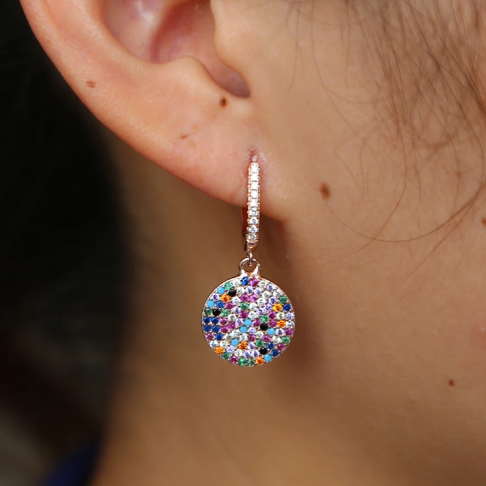 Серьги Подвески bling Rainbow Стразы для женщин модные геометрические круглые