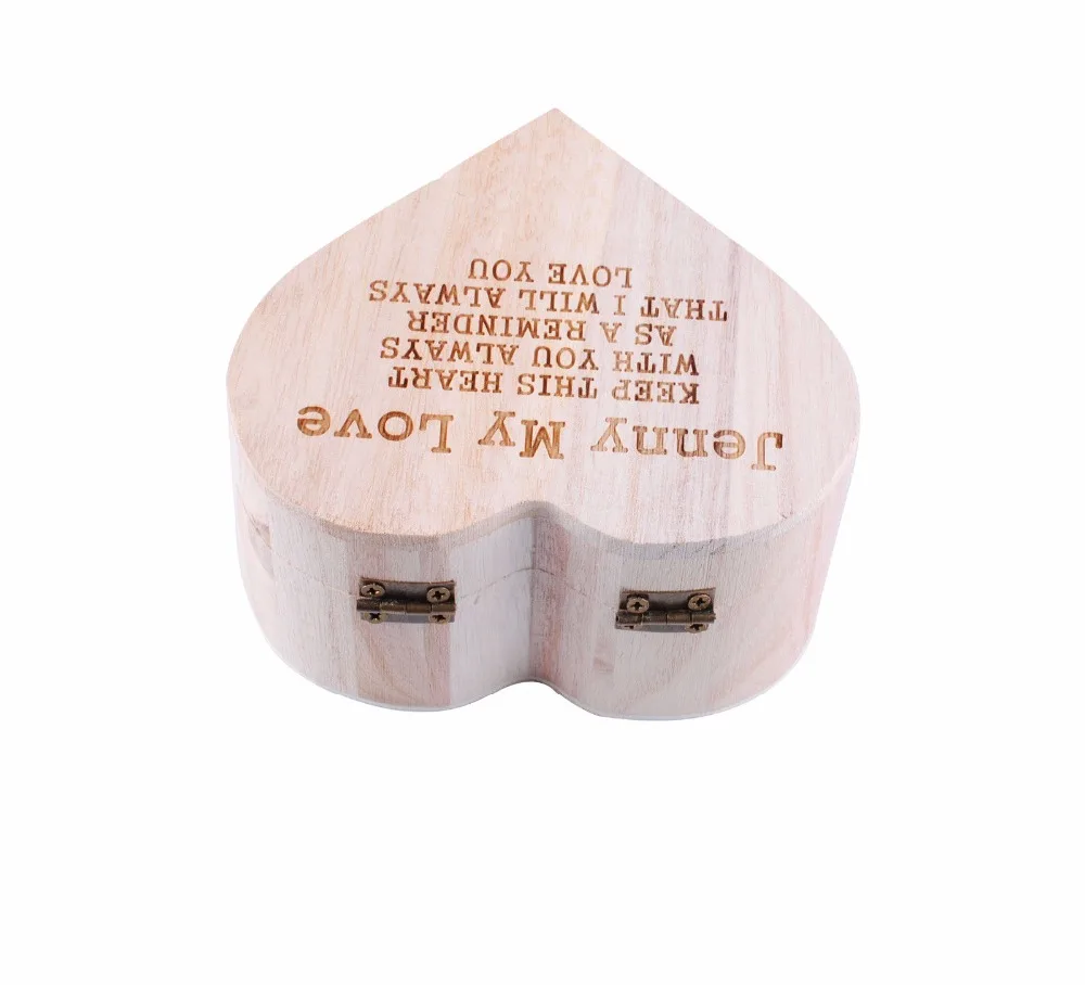 Персонализированные Выгравированы Деревянная Шкатулка В Форме Сердца