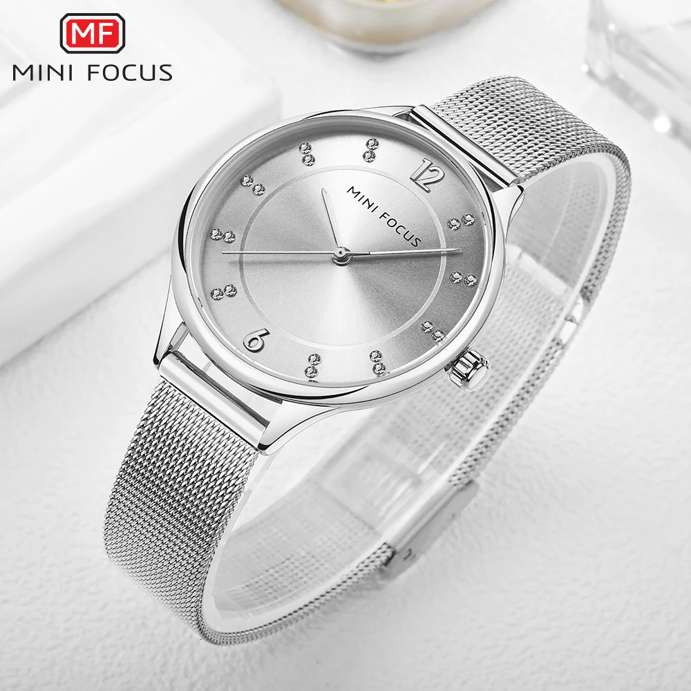 Часы MINIFOCUS стразы женские из розового золота наручные часы с сетчатым стальным