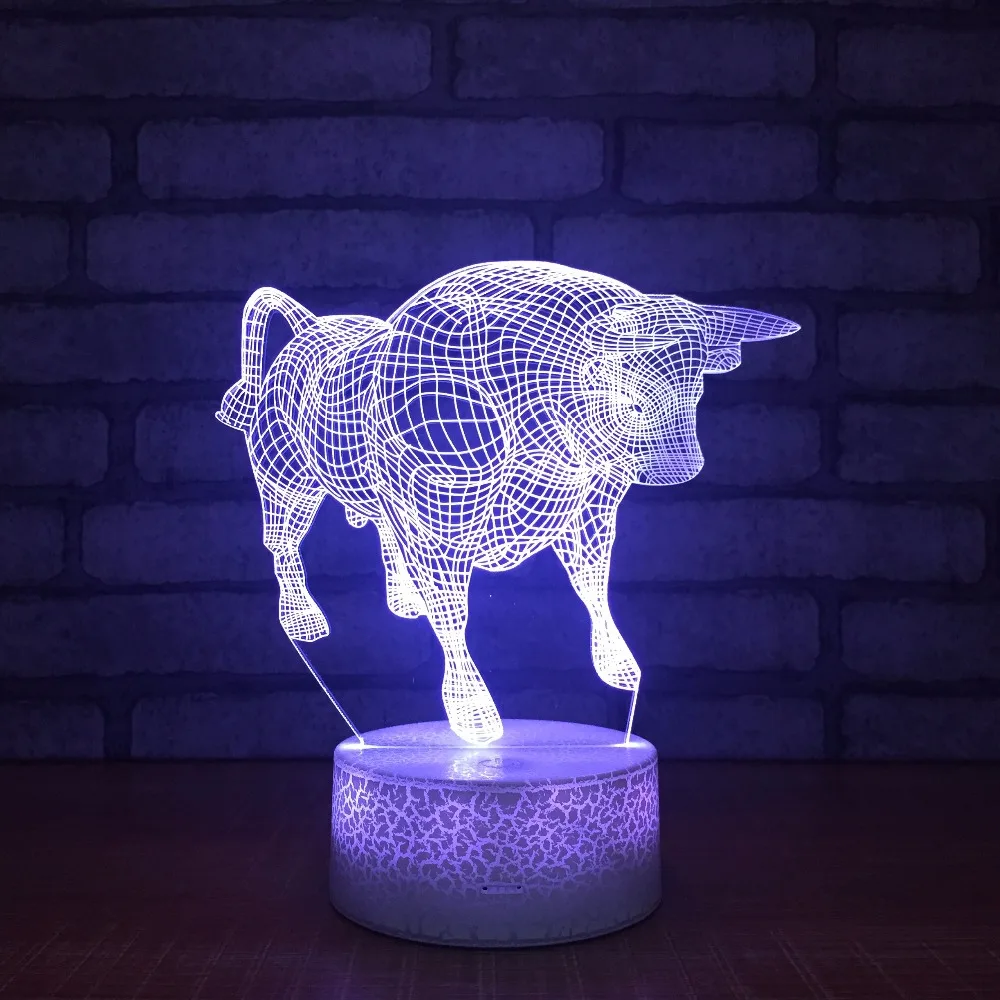 3D Светодиодная лампа бык 7 цветов Usb креативная для спальни бара праздничные
