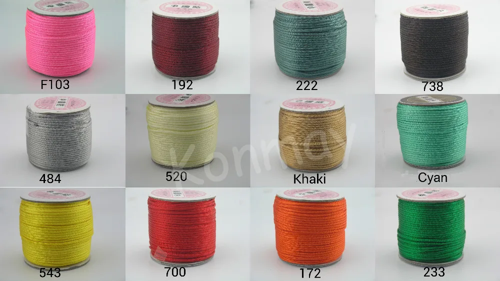 

40 Colors Choices--2.0mm Satin Silk Bugtail/rattail Macrame Beading Cord Chinese Knot Nylon Braided Cord(50yds/roll)--SNC20