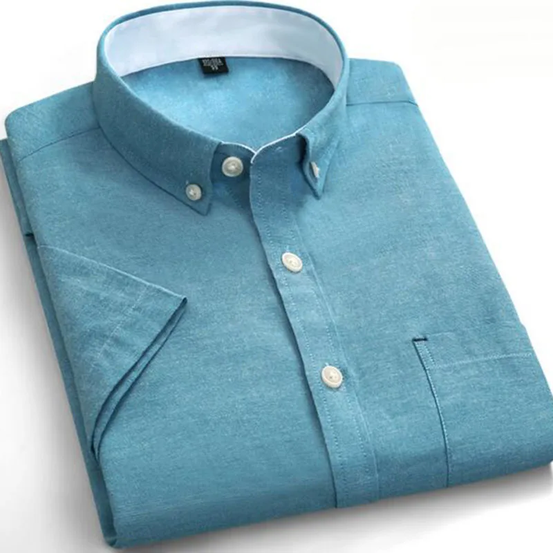 Рубашка мужская из чистого хлопка дышащая сорочка Slim Fit ткани Оксфорд с короткими